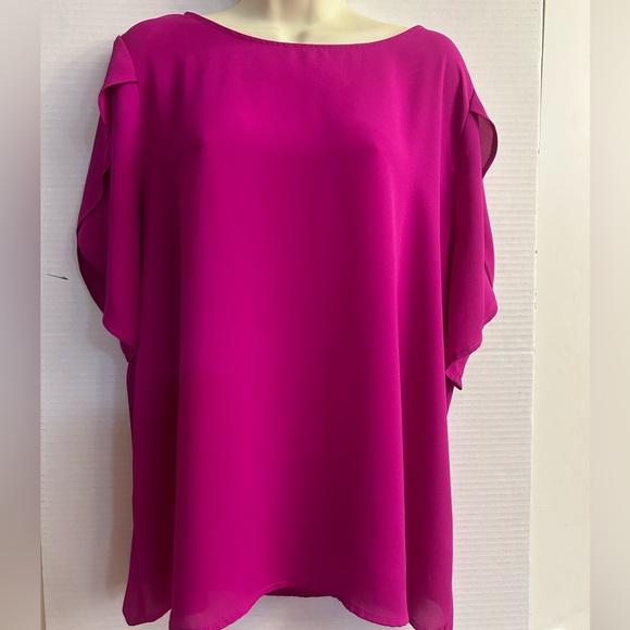 Cynthia Steffe Tops Cynthia Steffe Short Sleeve Fuchsia Pink Blouse Top In Size Large Poshmark
